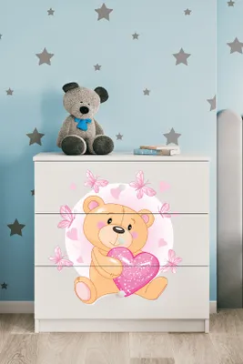Produktbild von Kinderkommode mit Schubladen Teddybär Schmetterlinge in der Farbe Weiß Babydreams