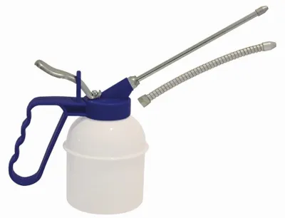 Produktbild von Spritzöler, 0,5 l starres und flexibles Metallauslaufrohr mit Messingpumpe, Stahlblech, weiß lackiert