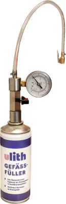 A product shot of a can with a pressure gauge and hose attachment.