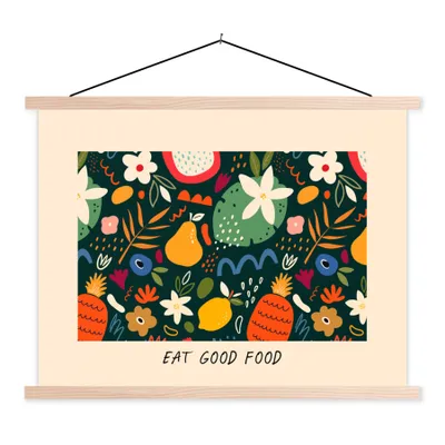 Produktbild von MuchoWow® Textilposter Zitate - Essen - Essen Sie gut - Sprichwörter 60x45 cm mit holzfarbenen Rahmen - Bild