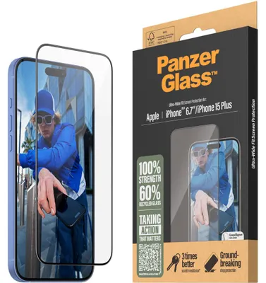 Produktbild von PanzerGlass ® Displayschutz iPhone 16 Plus | 15 Plus | Ultra-Wide Fit, Apple, Apple - iPhone 16 Plus, Apple - iPhone 15 Plus, Trockene Anwendung, Kratzresistent, Schockresistent, Transparent, 1 Stück(e)