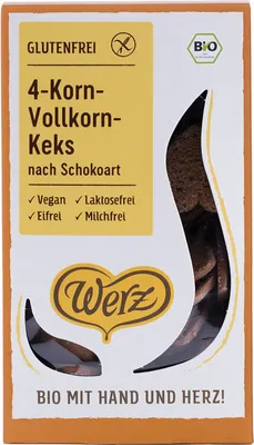 Obrázok produktu pre 4-zrnné celozrnné čokoládové sušienky - bez lepku 150g