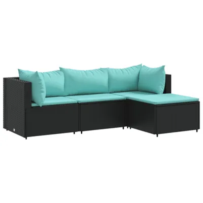 Obrázok produktu pre vidaXL 4-dielna záhradná obývacia súprava s vankúšmi Black Poly Rattan