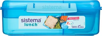 Obrázek produktu pro Sistema® Lunch™ Tříkomorová krabička s nádobou na jogurt a 2 tácky 1,65 l, modrá