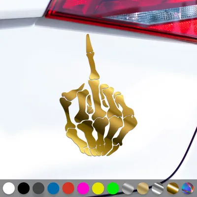 Produktbild von PantherPixel Skelett Mittelfinger Aufkleber Knochen Stinkefinger Sticker Auto Geschenkidee Farbe Chrom-Gold