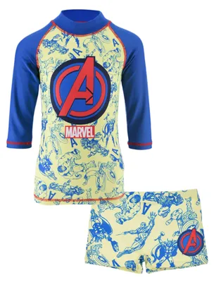Produktbild von Marvel Avengers Jungen Badeanzug, UV-Schutz-Badeanzug 2-Teiliges Schwimmset T-Shirt und Badeshorts, Größe 4 Jahre, Gelb