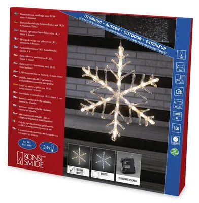 LED Acryl Schneeflocke 40x40 cm, warmweiß, IP44, Timer