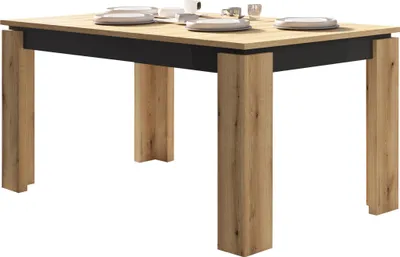 A dining table with plates and cutlery set on it, shown against a white background.