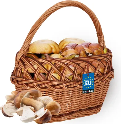 Zdjęcie produktu dla KOTARBAU® Koszyk na zakupy - Koszyk do przechowywania - Koszyk wiklinowy - 26 x 42 cm - Koszyk na grzyby - Koszyk na owoce - Koszyk piknikowy - Kolor naturalny z brązowymi paskami - Koszyk wiklinowy z rączką