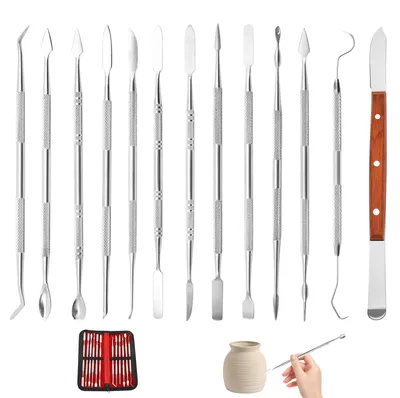 Modellierwerkzeug-Set 13-tlg., Edelstahl, Holzgriff, Tasche