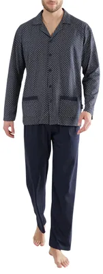 Produktbild von GÖTZBURG Herren Pyjama, langarm, Baumwolle, Single Jersey, navy, bedruckt Größe: 76