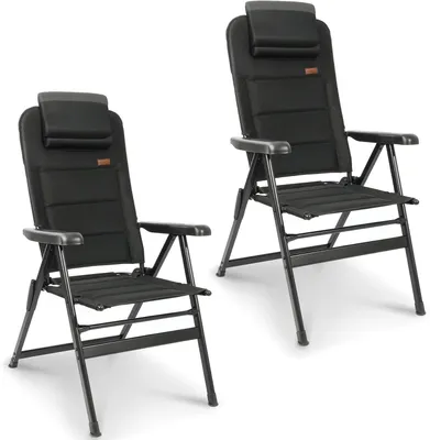Produktbild von XXL klappbarer Gartenstuhl bis 150 kg, faltbarer Campingstuhl, 2 Stück | Hochlehner mit 5-fach verstellbarer Rückenlehne und Armlehnen für Camping, Garten, Balkon und Angeln