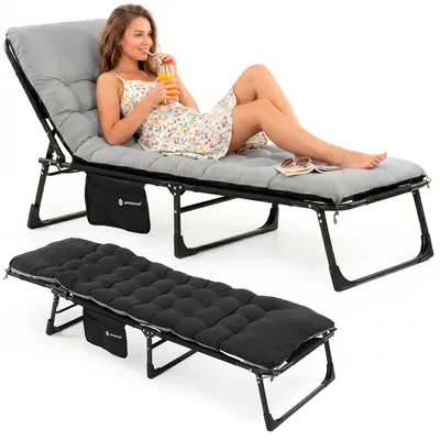 Productafbeelding van Campingbed | Campingstoel | Kampeerstoel | Verstelbaar | Vouwstoel | Visstoel | Inklapbaar | Zwart/Grijs | 120 Kg | 175 x 57 x 70 Cm