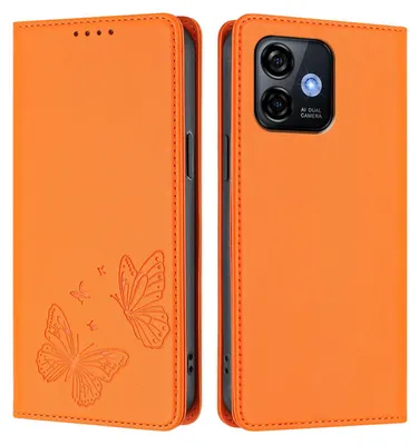 Obrázek produktu pro Kožené pouzdro pro Ulefone Note 16 Pro, motýlí ražbou, peněženkové flip pouzdro se stojánkem Oranžová
