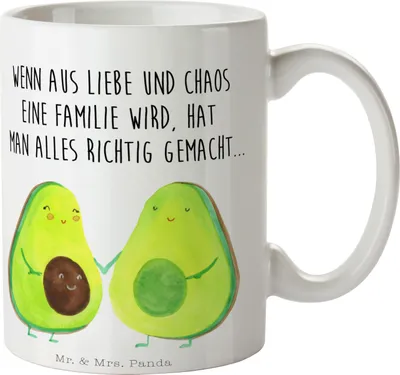 Produktbild von Mr. & Mrs. Panda Tasse Avocado Pärchen - Weiß - Geschenk, Liebe, haferl, Geburt, Teebecher, Familie, Teetasse, Kaffeetasse, Kaffeebecher, Gesund, Schwangerschaft