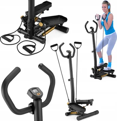 Obrázek produktu pro Gymtek® Stepper, rotující stepper včetně expanderů (posilovacích lan) - s LCD displejem, krokoměrem a počítadlem kalorií - Fitness, Pilates, Workout - XST900