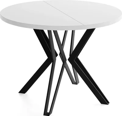Obrázek produktu pro Kulatý jídelní stůl - průměr 100 nebo 120 cm - Rozkládací stůl s černými kovovými nohami potaženými práškovou barvou - industriální styl - 120 cm - bílá barva