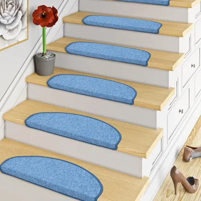 Produktbild von Trend Schlinge Stufenmatte Strong Blau (halbrund), Größe / Menge:18x56 cm = 1 Stck.