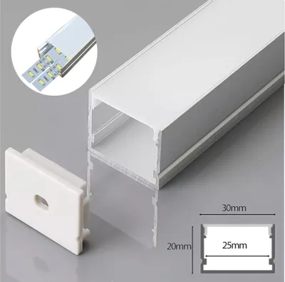 Produktbild von 2m LED Alu Profil Alu Schiene Profil Alu Schiene LED Kanal mit Milchglas Abdeckung Extra Breit 20mm 30mm Hoch