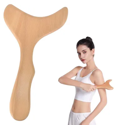Productafbeelding van Krabplaat massage gua sha hout - Beukenhout - 30 x 17 cm - Voor nek, rug, schouders en benen