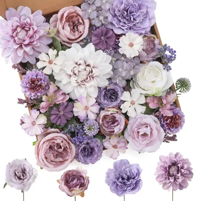 Image de Composition de fleurs artificielles en violet, idéale pour les mariages et les décorations