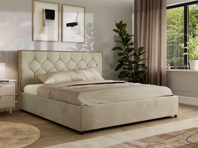 Produktbild von MKS MEBLE LARINO CLASSIC Polsterbett 200x200 mit Bettkasten & Stauraum, inkl. Lattenrost, Gasdruckfeder Metall-Lift, Doppelbett wahlweise - Beige Velvet