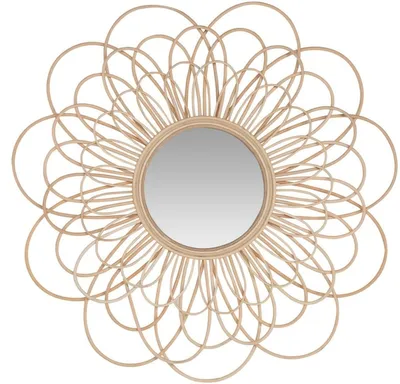 Immagine prodotto di Casa Padrino specchio di design in rattan colori naturali Ø 85 cm - specchio da parete con disegno floreale