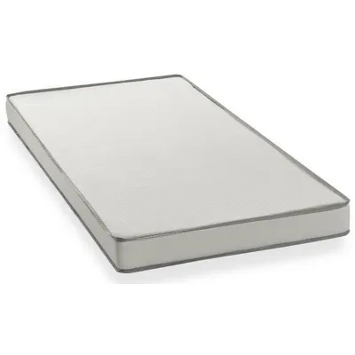 A white mattress with gray trim is shown on a white background.