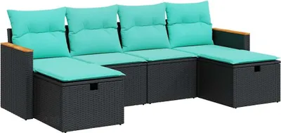Produktbild von 6-tlg. Garten-Sofagarnitur mit Kissen Schwarz Poly Rattan
