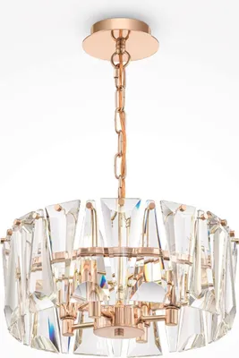 Produktbild von Hängelampe Metall Glas rund D: 38 cm H: max. 66,8 cm in Gold E14 4-flammig Modern Kristall Pendelleuchte