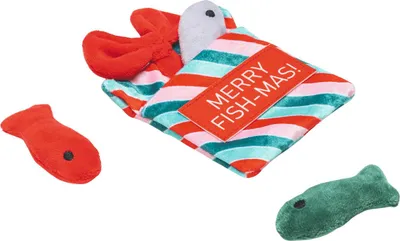 Produktbild von Beeztees Katzen Weihnachtsgeschenk mit Fischen aus Plüsch