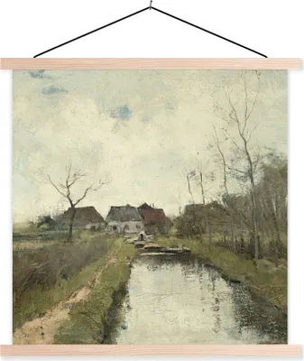 Produktbild von MuchoWow® Textilposter Häuschen an einem Graben - Gemälde von Anton Mauve 60x60 cm mit holzfarbenen Rahmen - Wanddekoration
