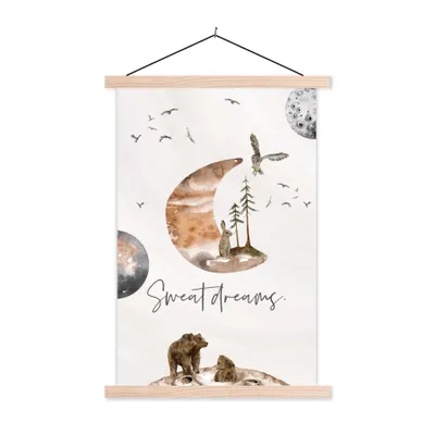 Produktbild von MuchoWow® Textilposter Tiere - Mond - Sprichwörter - Vintage 40x60 cm mit holzfarbenen Rahmen - Poster