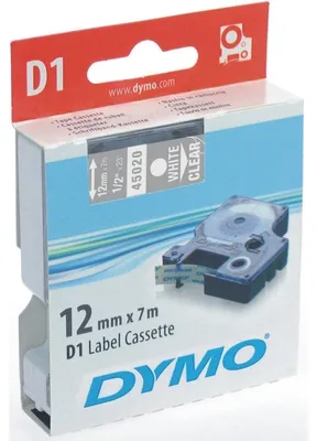 Obrázok produktu pre DYMO páska D1 12 mm x 9 m, biela na priehľadnej, Biela na priehľadnej, Polyester, Belgicko, -18 - 90 °C, DYMO, LabelManager, LabelWriter 450 DUO