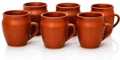 6er-Set handgefertigte Kulhar-Tee-Tassen aus Steingut, braun