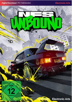 The cover art for the video game Need For Speed: Unbound, featuring a stylized car and city background.