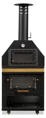 Produktbild von Schwarzer Gartenofen aus Holz und Edelstahl elegant für Außenbereich