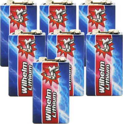 A group of 9V batteries arranged in a grid.