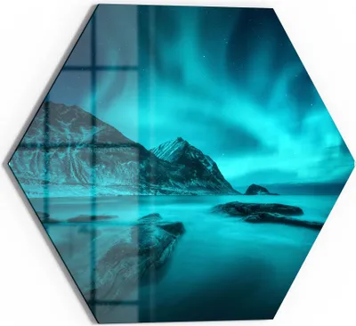 Produktbild von DEQORI Glasbild Echtglas 40x35 cm 'Polarlichter in Norwegen' Wandbild Bild modern Deko