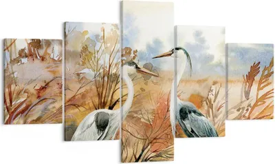 Produktbild von Bild auf Leinwand - Leinwandbild - 5 Teile - Kraniche Vögel Herbst - 125x70cm - Wand Bild - Wanddeko - Wandbilder - Leinwanddruck - Bilder - Wanddekoration - Leinwand bilder - Wandbild - EA125x70-5077