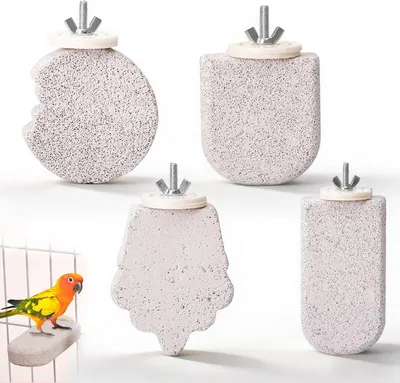Produktbild von 4-teiliges Set aus Mineralstein-Sitzstangen, Naturstein-Sitzstangen fš¹r Wellensittiche und andere V?gel, natš¹rliche Nageh?lzer mit Schnabelsch?rfstein zum Spielen und zur Krallenpflege.