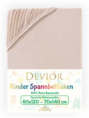 Produktbild von Devior Jersey Kinder Spannbettlaken 60x120 - 70x140 cm beige Bettlaken 100% Baumwolle bis 12cm Matratzenhöhe Gummizug