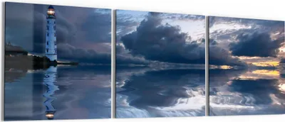 Produktbild von DEQORI Glasbild Echtglas 3x50x50 cm 'Leuchtturm im Abendlicht' Wandbilder XXL groß
