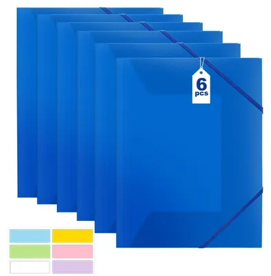 Productafbeelding van Documentenmap A4, verzamelmap, postmap, 6 stuks, van PP-kunststof, met elastiek, blauw