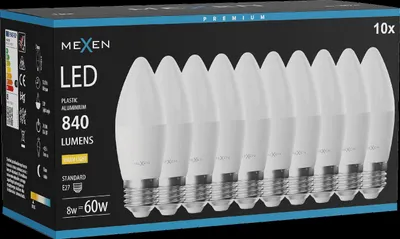 Produktbild von Mexen Nova 10x LED-Glühbirne E27, C37, 8W, Warm - 3000K, 840 lm - L102-E27-0830-01x10