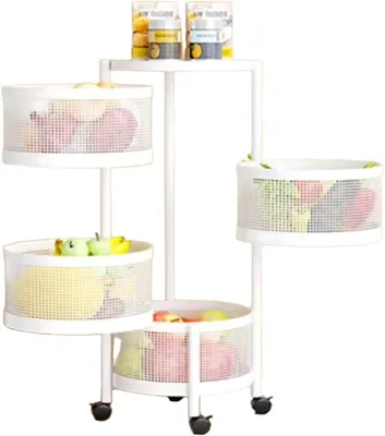 Imagen del producto de Estante giratorio de cocina de 4 niveles, color blanco. Carro de almacenamiento con cestas extraíbles. Organizador para frutas y verduras
