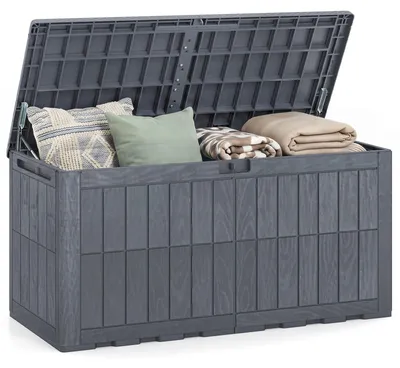 Produktbild von COSTWAY Gartenbox 455L wetterfest, 2in1 Auflagenbox & Gartenbank mit abschließbarem Deckel Gasdruckfedern & Griffen Kissenbox für Werkzeug Poolzubehör