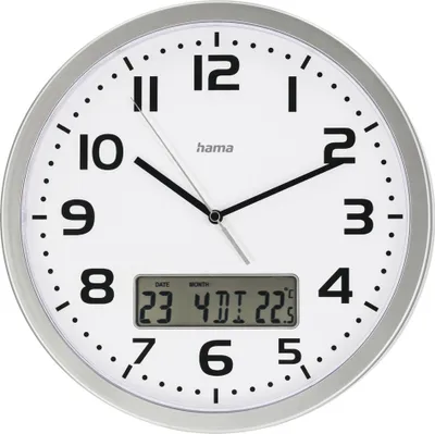 Produktbild von hama Funkwanduhr Extra weiß silber Kunststoff, Ø 29,5 cm