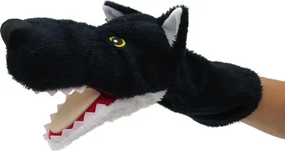 Produktbild von Plüsch-Handpuppe Wolf schwarz 31cm, mit Klapper