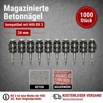 Produktbild von Betonnägel 24 mm – 1000 Stück kompatibel mit Hilti BX 3 – für Beton & Mauerwerk